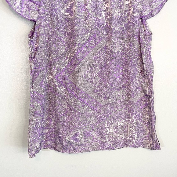 Perry Walker Women's Purple Paisley Silk Ruffled Tiered Sleeve Blouse Size 2 NWT - Picture 7 of 11